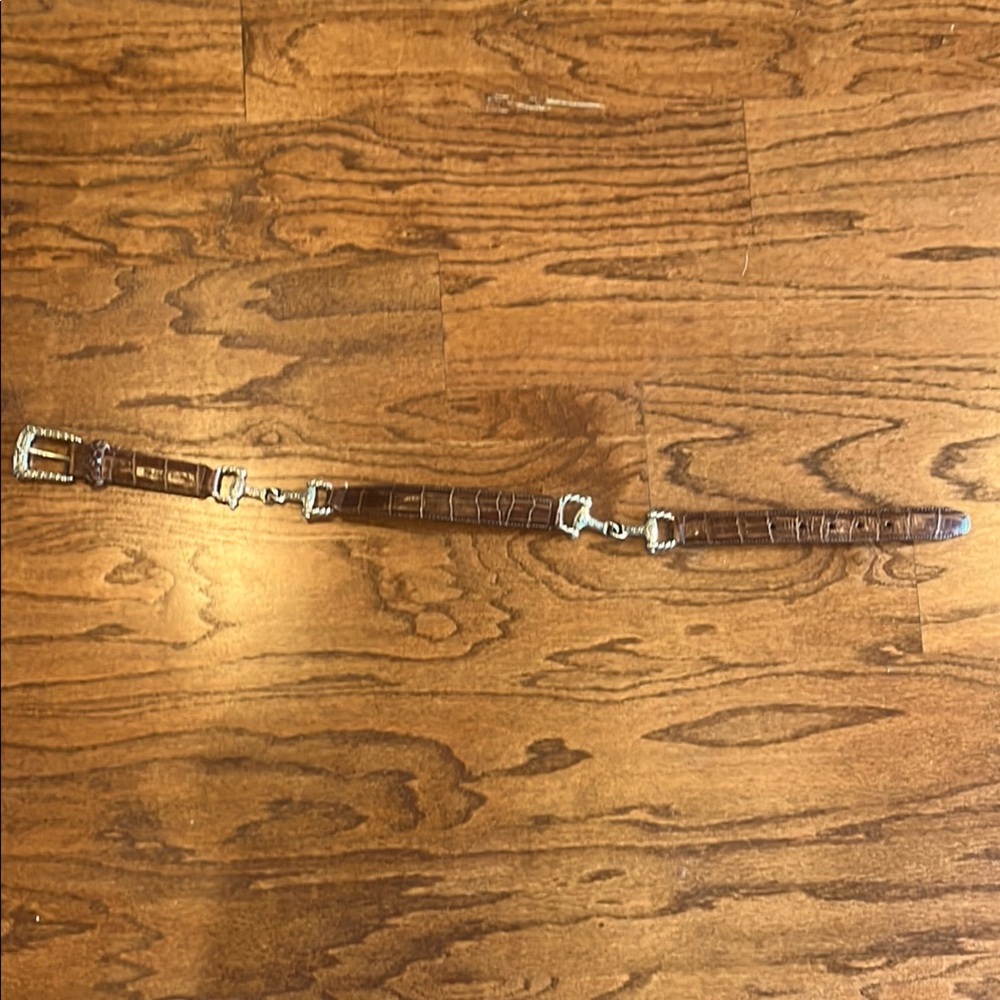 Brown Crocodile Pattern Belt with Silver Buckle